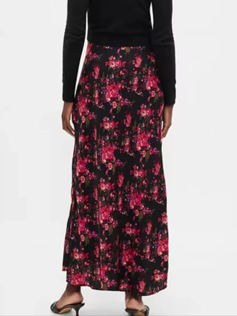 GAP Black Pull On Maxi Slip Skirt with Pink Black Floral Print
